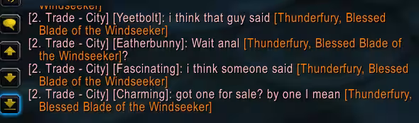 Thunderfury Blessed Blade of the Windseeker item link spam in WoW chat