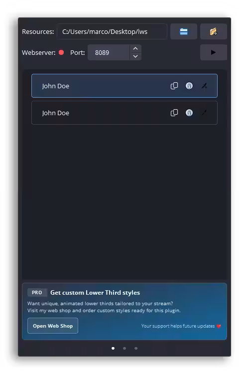 Smart Lower Thirds dock panel listing available lower thirds