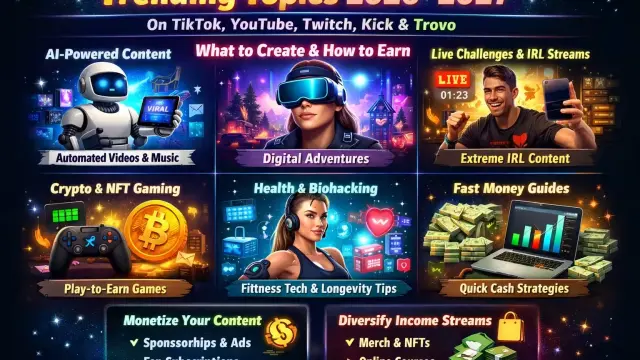 Trending Topics on TikTok, YouTube, Twitch, Kick & Trovo 2026 - 2027: What to Create and How to Earn cover image