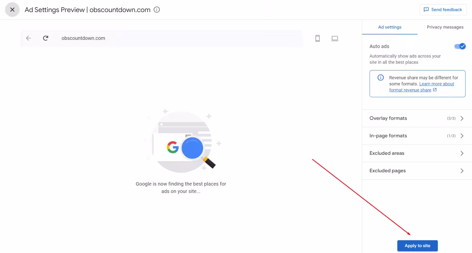 AdSense optimization panel
