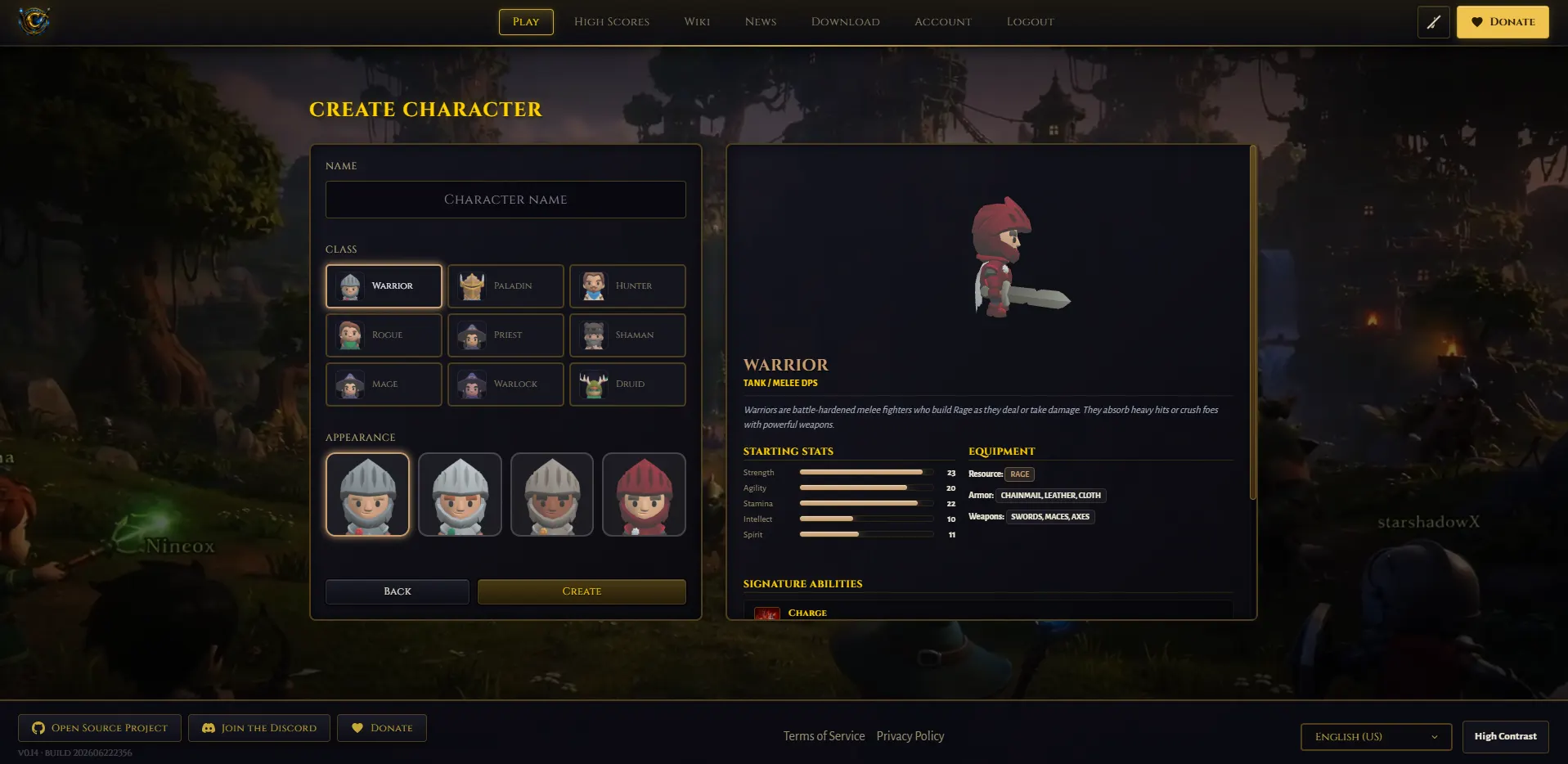 World of Claudecraft browser MMO gameplay screenshot showing the open world map and character interface